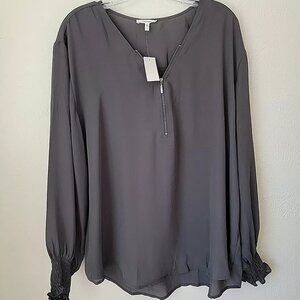 Maurices Dressy Blouse Size 1XGrey Lightweight 1/4 Zip Office Dressy Semi Sheer